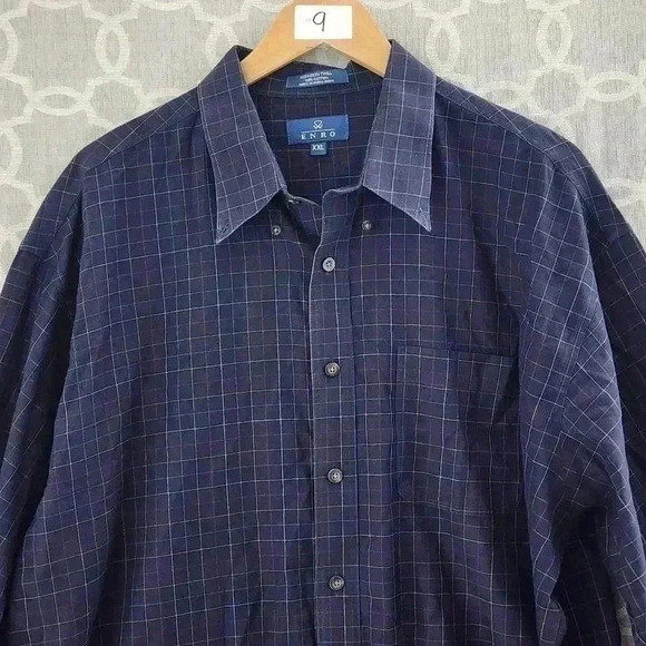 Enro 100% Cotton Twill Blue Plaid Button Down Men's Shirt XXL - Picture 2 of 7